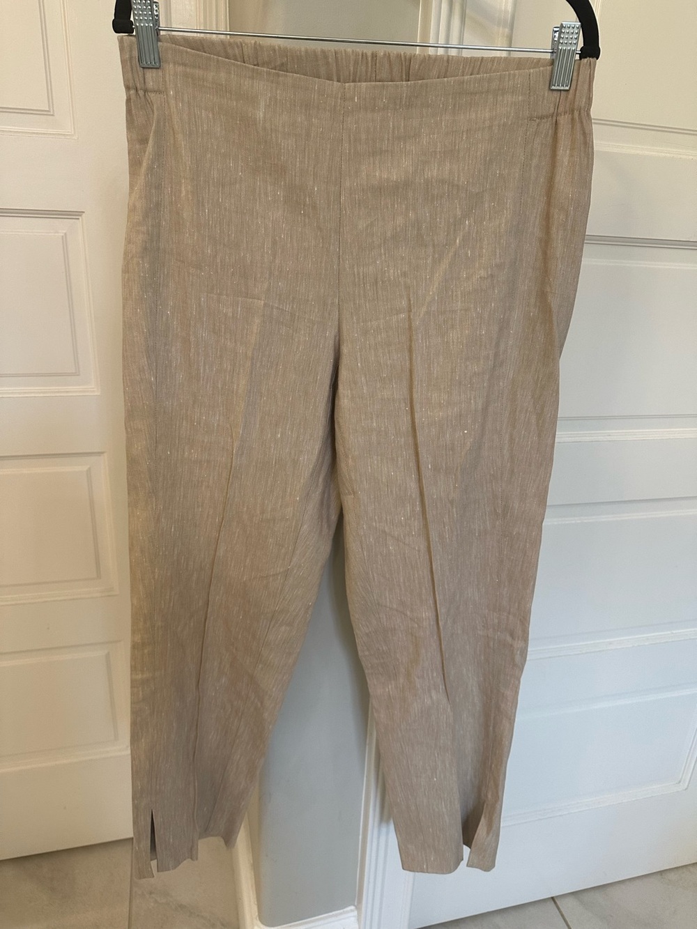 NWOT J. Jill Linen Stretch Pull On Split Hem Crop Ankle Pants Sz Small Natural